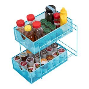 Mind Reader Blue Metal Mesh 2-Drawer Organizer
